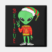 Funny Christmas Alien Ugly Sweater I Believe Santa Magneet (Voorkant)