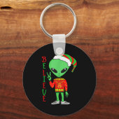 Funny Christmas Alien Ugly Sweater I Believe Santa Sleutelhanger (Voorkant)
