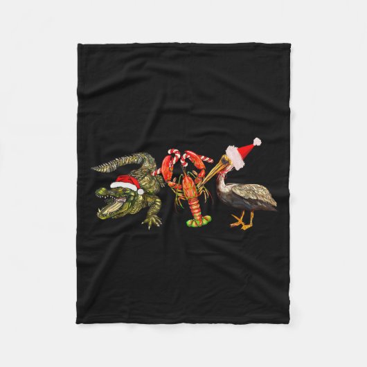 Funny Christmas Alligator Pelican Crawfish Holiday Fleece Deken (Voorkant)