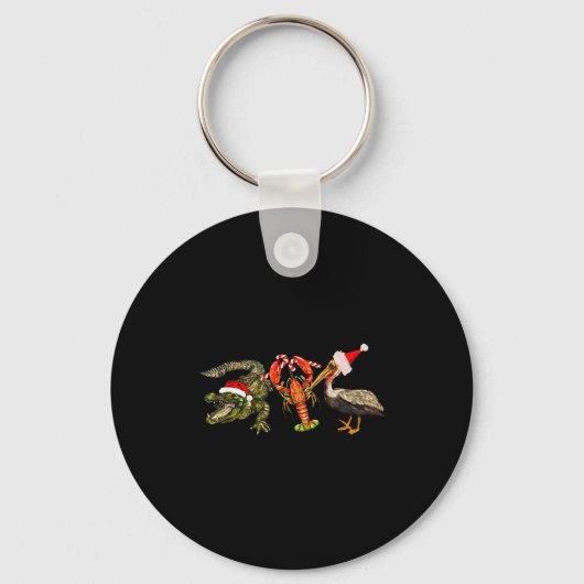 Funny Christmas Alligator Pelican Crawfish Holiday Sleutelhanger (Voorkant)