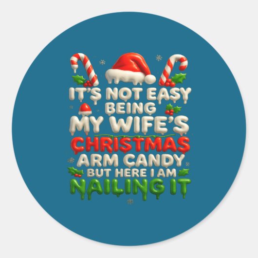 Funny Christmas Arm Candy Husband Holiday Couple H Ronde Sticker (Voorkant)
