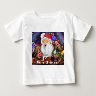 Funny Christmas Baby T-Shirt Santa met rendieren