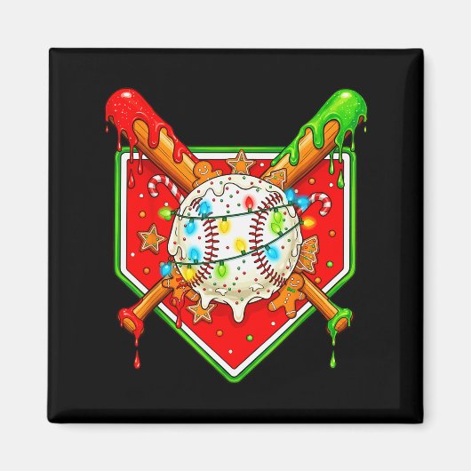 Funny Christmas Baseball Ice Cream Drip Men Women Magneet (Voorkant)