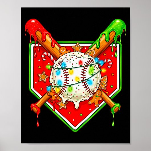 Funny Christmas Baseball Ice Cream Drip Men Women  Poster (Voorkant)