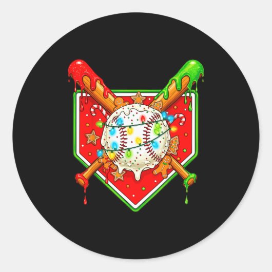 Funny Christmas Baseball Ice Cream Drip Men Women  Ronde Sticker (Voorkant)