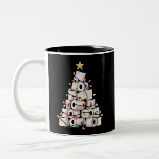 Funny Christmas Bathroom Toilet Paper Tree Humor Tweekleurige Koffiemok (Links)