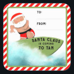 Funny Christmas Beach Cadeau Labels<br><div class="desc">Creatieve vakantie cadeau label stickers met Santa surfer surfen. Bewerk tekst om een naam toe te voegen.</div>