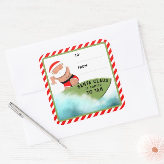Funny Christmas Beach Cadeau Labels (Envelop)
