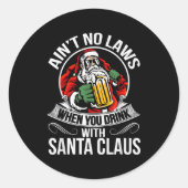 Funny Christmas Beer Drinking With Santa Clause Ronde Sticker (Voorkant)