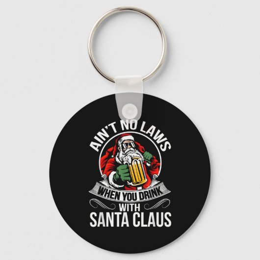 Funny Christmas Beer Drinking With Santa Clause Sleutelhanger (Voorkant)