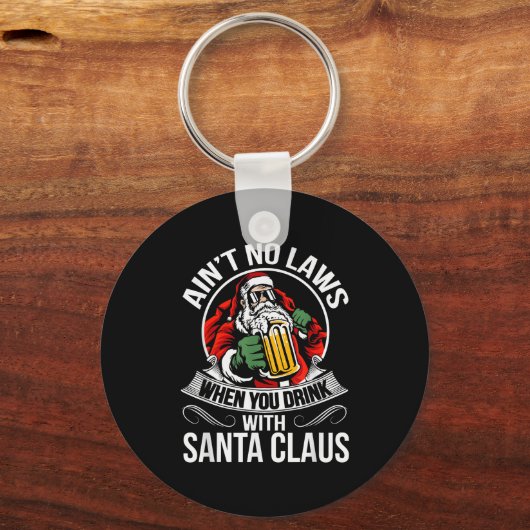 Funny Christmas Beer Drinking With Santa Clause Sleutelhanger (Voorkant)