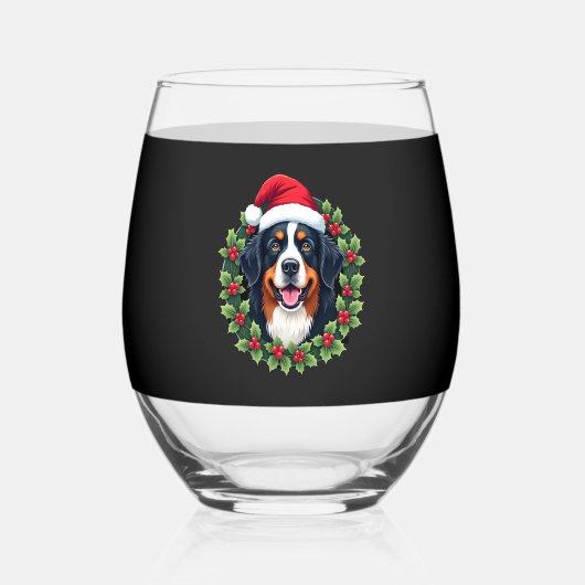 Funny Christmas Bernese Mountain Dog Tank Top Wijnglas Zonder Voet (Voorkant)