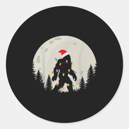 Funny Christmas Bigfoot Santa Hat Moon Sasquatch K Ronde Sticker (Voorkant)