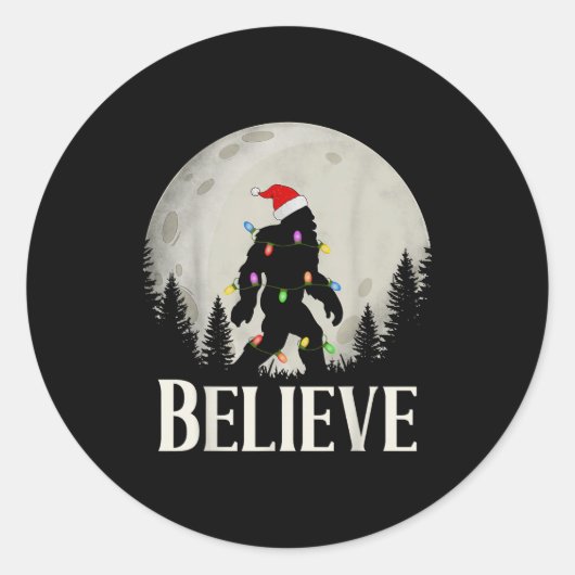 Funny Christmas Bigfoot Santa Hat Moon Sasquatch K Ronde Sticker (Voorkant)
