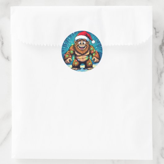 Funny Christmas Bigfoot Sasquatch Ronde Sticker (Tas)