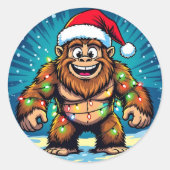 Funny Christmas Bigfoot Sasquatch Ronde Sticker (Voorkant)