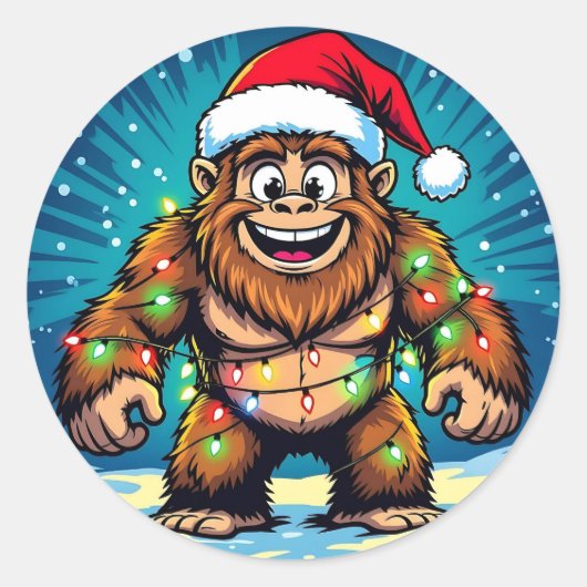 Funny Christmas Bigfoot Sasquatch Ronde Sticker (Voorkant)