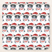 Funny Christmas Black and White Cat Watercolor Kartonnen Onderzetters (Voorkant)