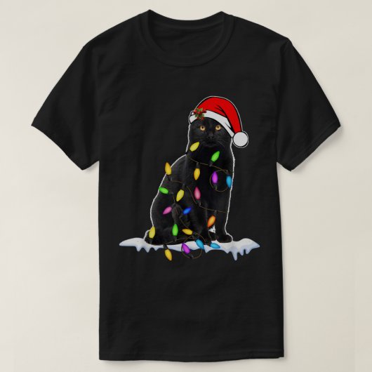 Funny Christmas Black Cat Design T-shirt (Design voorkant)