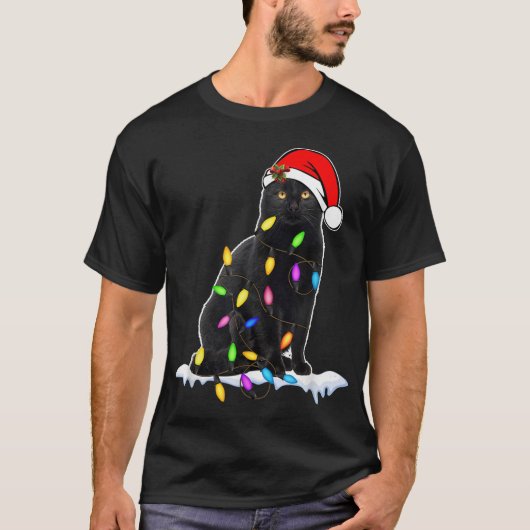 Funny Christmas Black Cat Design T-shirt (Voorkant)