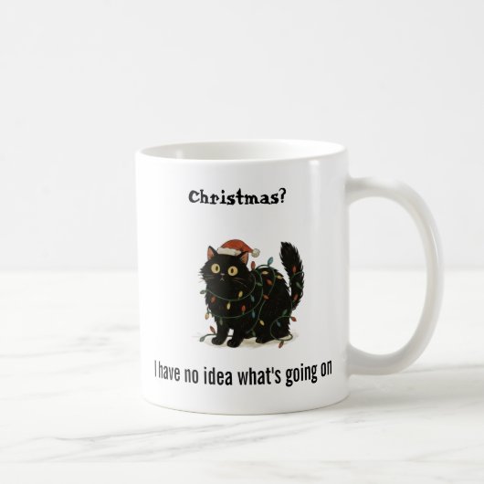 Funny Christmas Black Cat Lights Mug Koffiemok (Rechts)