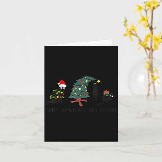 Funny Christmas Black Cat Overstimulated But Festi Kaart (Gele Bloem)