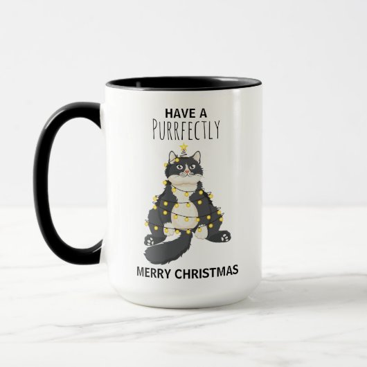 Funny Christmas Black Cat Simple Winter Humor Mok (Links)
