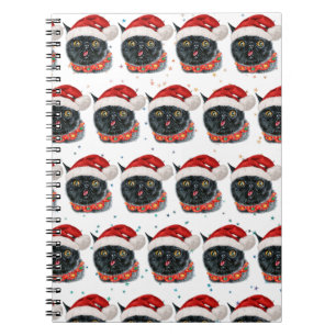Funny Christmas Black Cat Watercolor Notitieboek