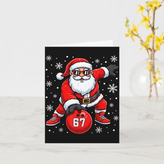 Funny Christmas Bowling Cool Santa Claus 6 7 Meme Kaart (Gele Bloem)