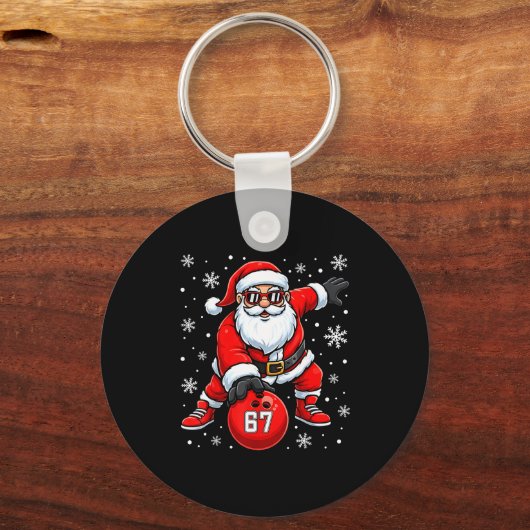 Funny Christmas Bowling Cool Santa Claus 6 7 Meme  Sleutelhanger (Voorkant)