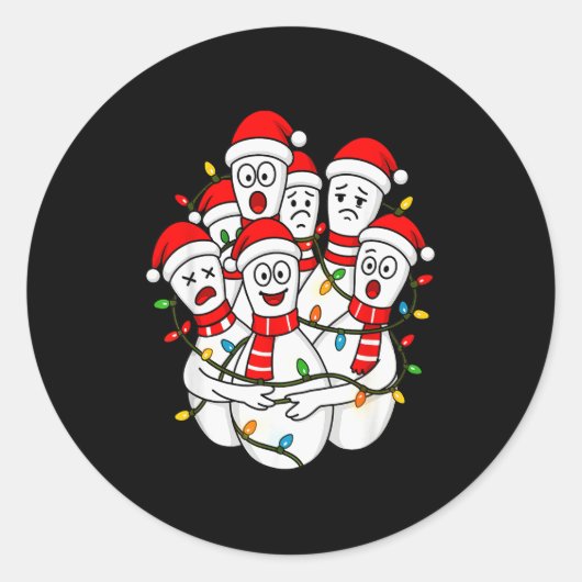 Funny Christmas Bowling Santa Bowling Ns Team Men  Ronde Sticker (Voorkant)