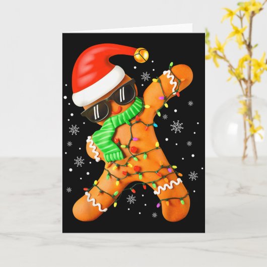 Funny Christmas Boys Kids Dabbing Gingerbread Xmas Kaart (Gele Bloem)