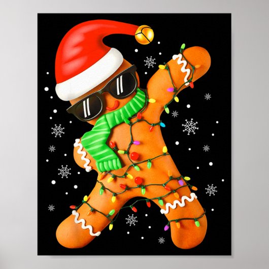 Funny Christmas Boys Kids Dabbing Gingerbread Xmas Poster (Voorkant)