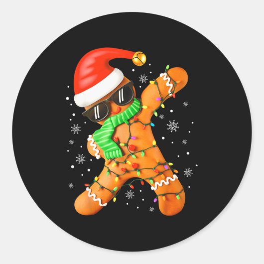 Funny Christmas Boys Kids Dabbing Gingerbread Xmas Ronde Sticker (Voorkant)