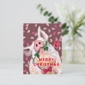 Funny Christmas Briefkaart met Gentleman Pig (Staand voorkant)