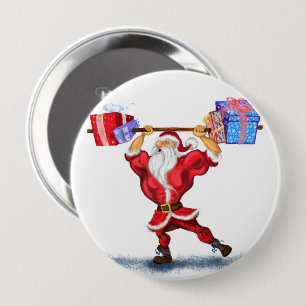 Funny Christmas Button Gift met Bodybuilder Santa