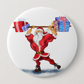 Funny Christmas Button Gift met Bodybuilder Santa (Voorkant)