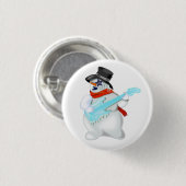 Funny Christmas Button met sneeuwpop met gitaar (Voorkant /achterkant)