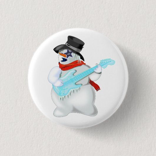 Funny Christmas Button met sneeuwpop met gitaar (Voorkant)