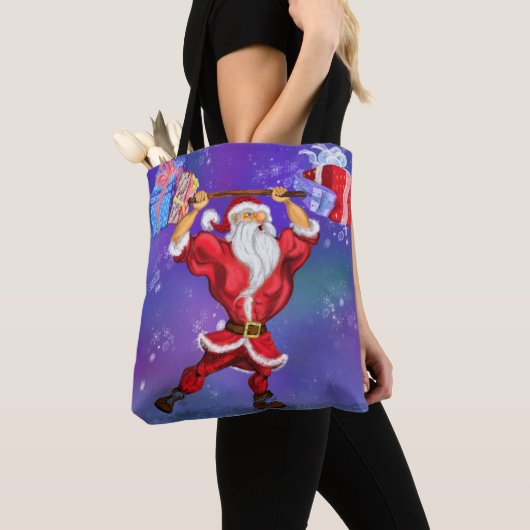 Funny Christmas Canvas tas Bodybuilder Santa Gift (Dichtbij)