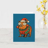 Funny Christmas Capybara With Santa Hat & Swea Kaart (Gele Bloem)