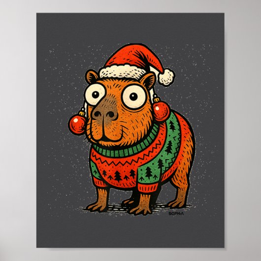Funny Christmas Capybara With Santa Hat &amp; Swea Poster (Voorkant)