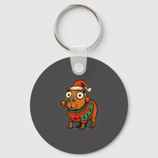 Funny Christmas Capybara With Santa Hat &amp; Swea Sleutelhanger (Voorkant)
