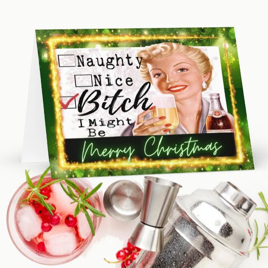 Funny Christmas Card Best Friend "Naughty? Nice?" Bedankkaart