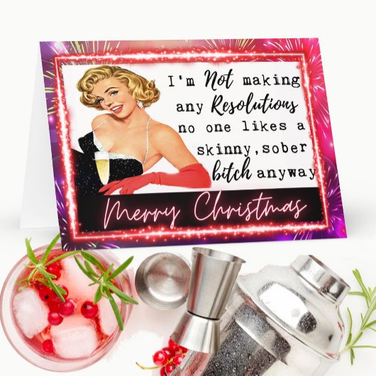 Funny Christmas Card Best Friend "NYE Resolutions" Bedankkaart
