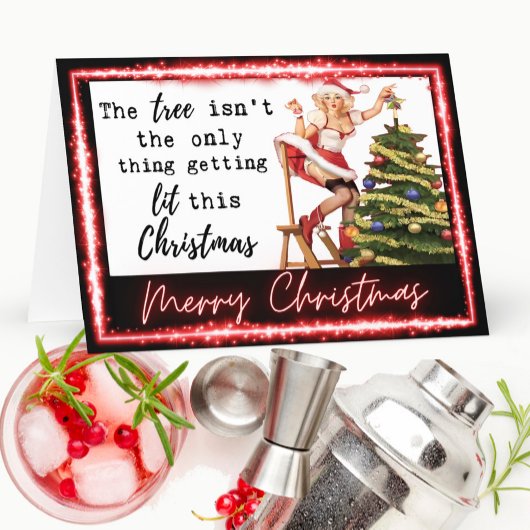 Funny Christmas Card Best Friend "Tree Lit" Bedankkaart
