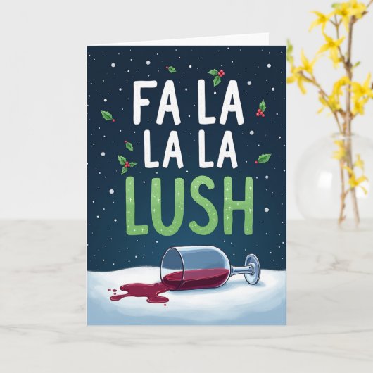 Funny Christmas Card Fa La La La Lush Wine Drinker Kaart (Gele Bloem)