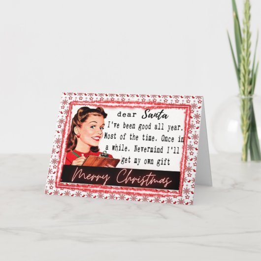 Funny Christmas Card Retro Best Friend Dear Santa Kaart (Voorkant)