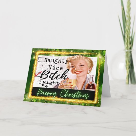 Funny Christmas Card Retro Best Friend Naughty Kaart (Voorkant)