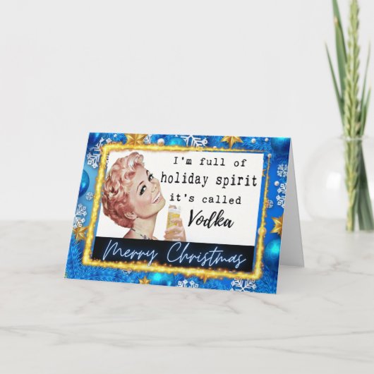 Funny Christmas Card Retro Best Friend "Vodka" Kaart (Voorkant)